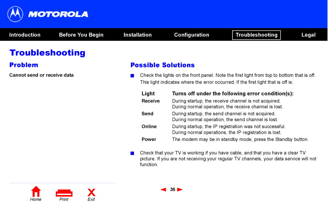 Motorola SB4101 manual Problem 