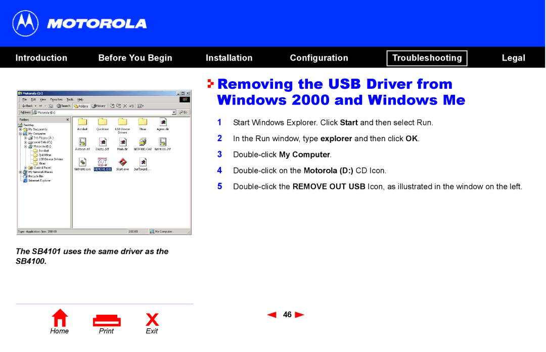 Motorola SB4101 manual Removing the USB Driver from Windows 2000 and Windows Me 