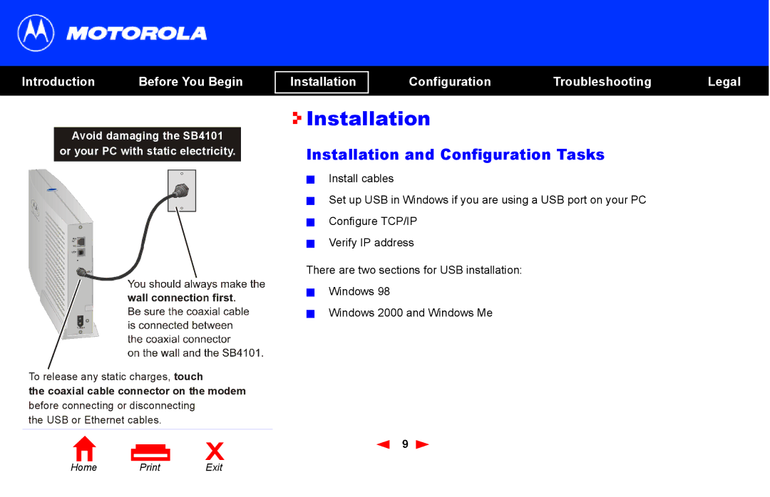 Motorola SB4101 manual Installation and Configuration Tasks 