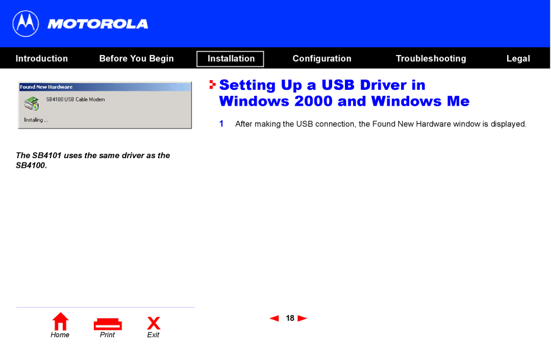 Motorola SB4101 manual Setting Up a USB Driver Windows 2000 and Windows Me 