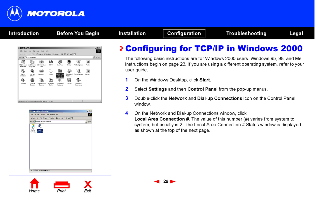 Motorola SB4101 manual Configuring for TCP/IP in Windows 