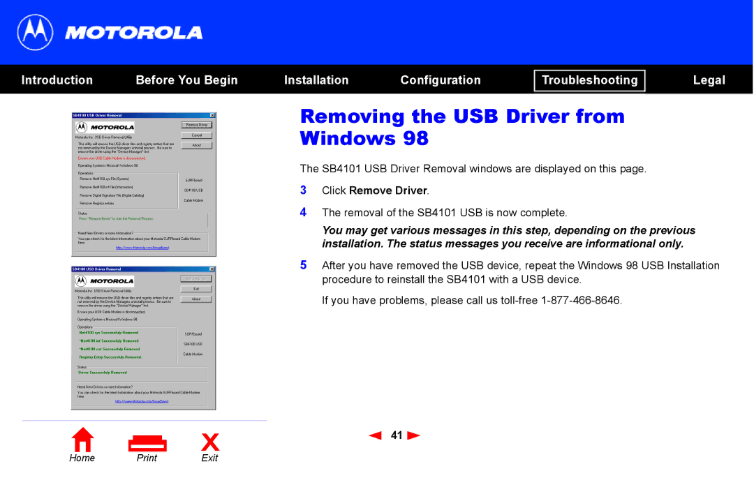 Motorola SB4101 manual Click Remove Driver 