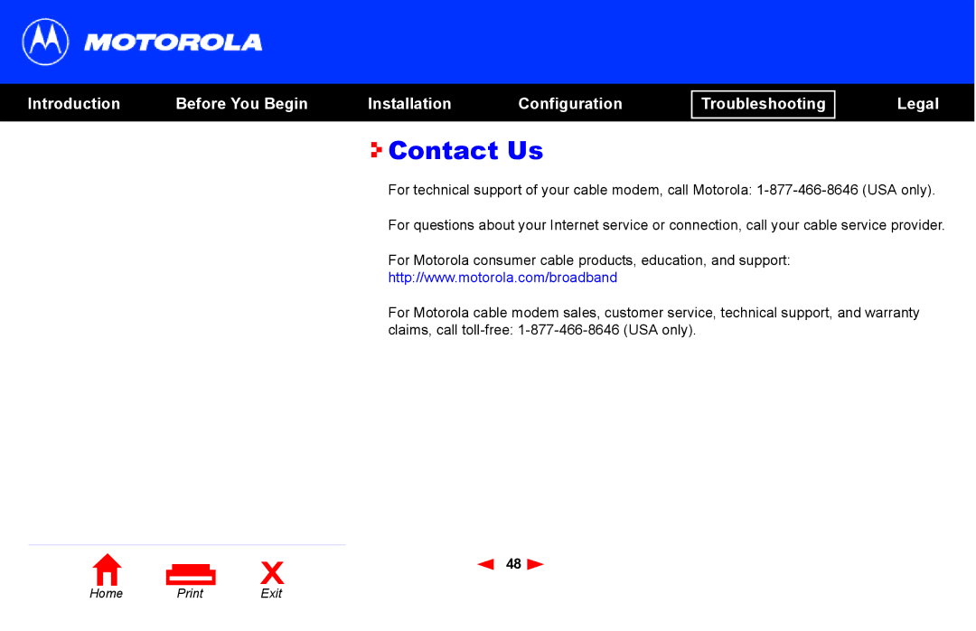 Motorola SB4101 manual Contact Us 