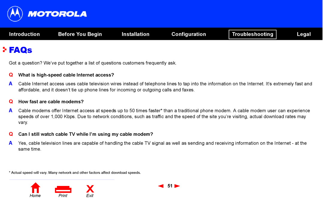 Motorola SB4101 manual FAQs, What is high-speed cable Internet access?, How fast are cable modems? 