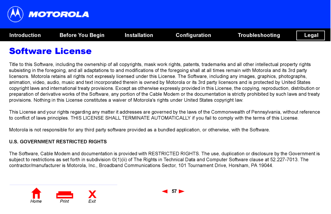 Motorola SB4101 manual Government Restricted Rights 