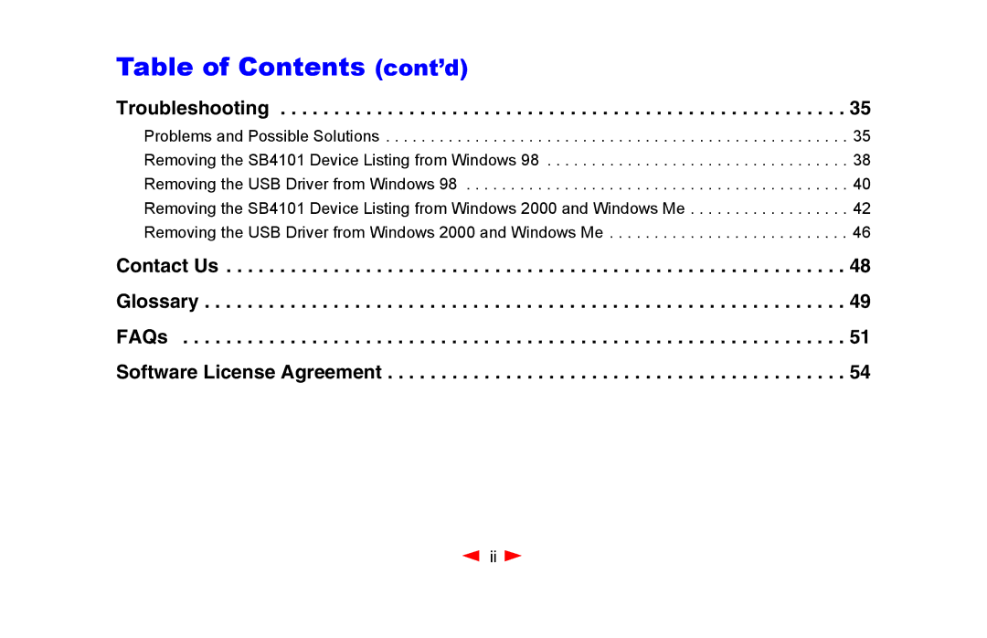 Motorola SB4101 manual Table of Contents cont’d 