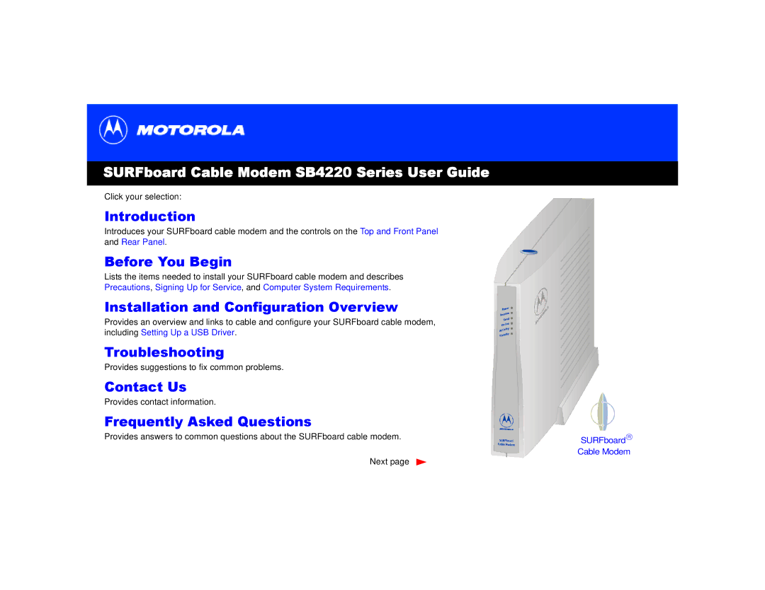 Motorola manual SURFboard Cable Modem SB4220 Series User Guide 