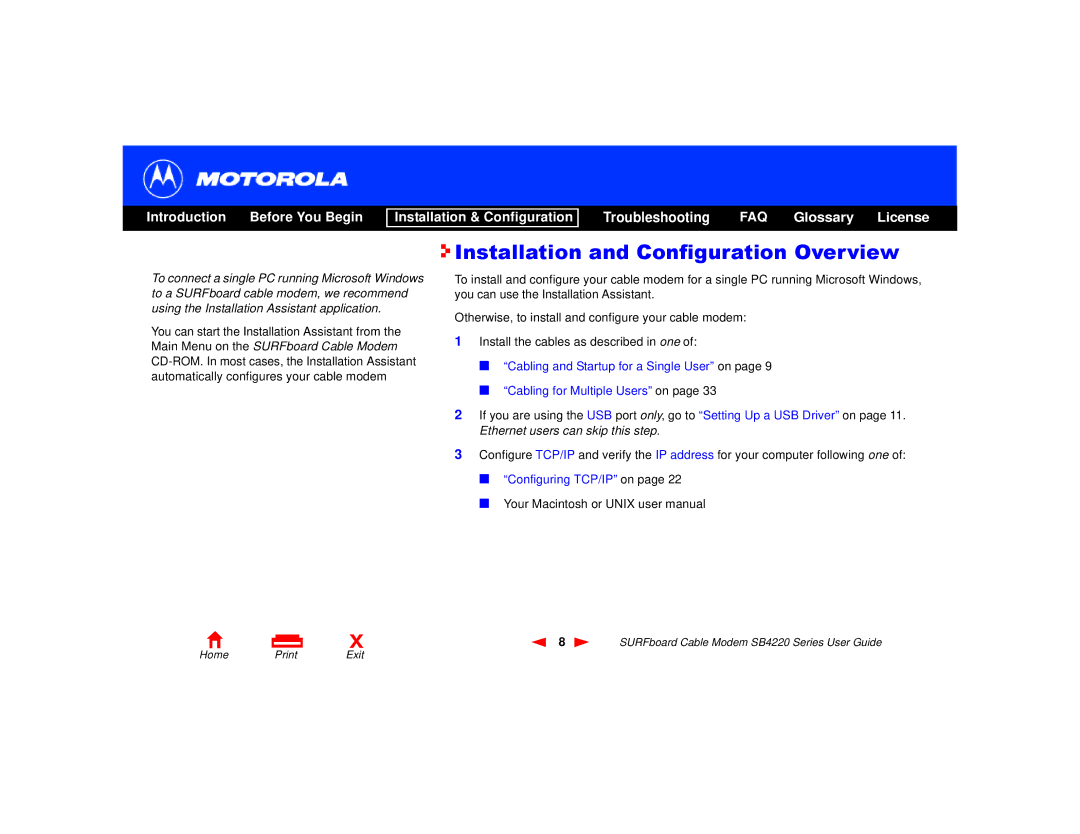 Motorola SB4220 manual Installation and Configuration Overview 