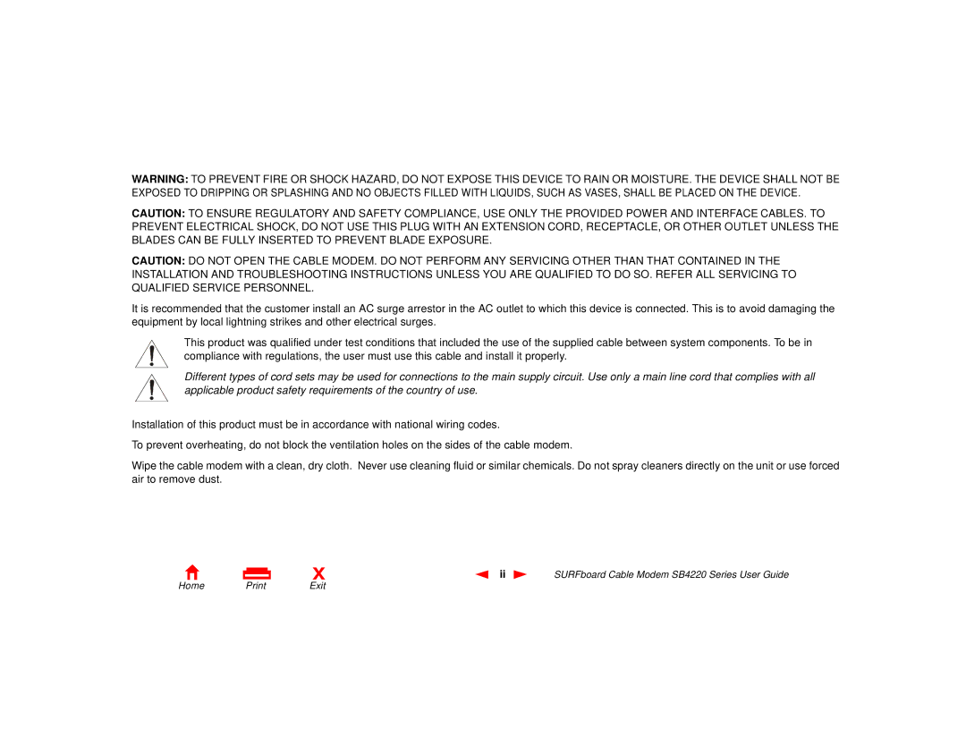 Motorola SB4220 manual Home Print Exit 