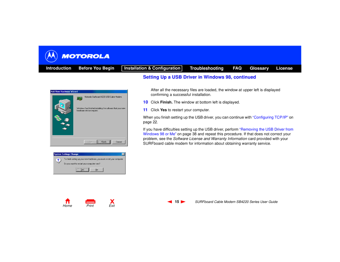 Motorola SB4220 manual Setting Up a USB Driver in Windows 