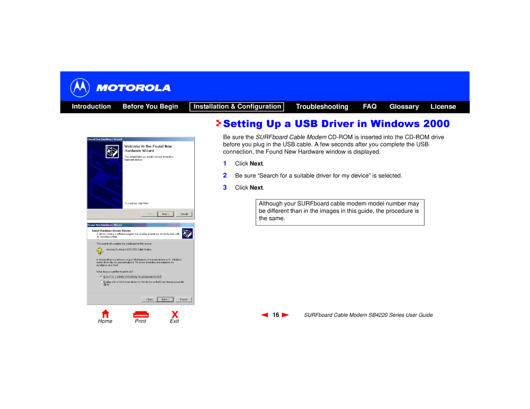 Motorola SB4220 manual Setting Up a USB Driver in Windows 