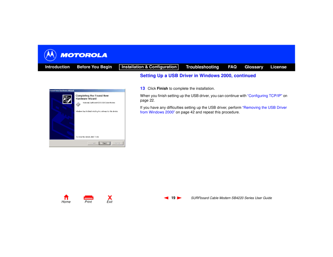 Motorola SB4220 manual Setting Up a USB Driver in Windows 