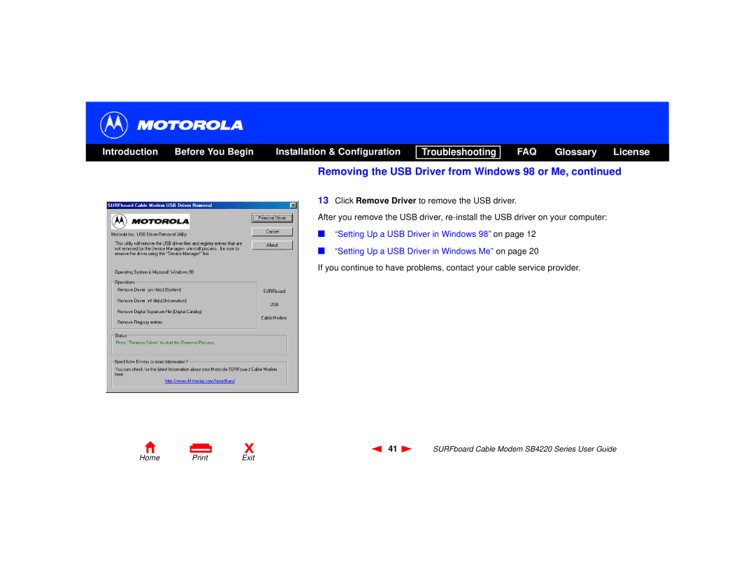 Motorola SB4220 manual FAQ Glossary License 