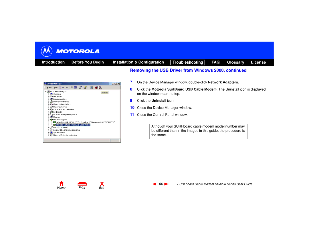 Motorola SB4220 manual FAQ Glossary License 