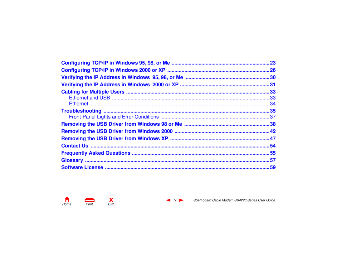 Motorola SB4220 manual Home Print Exit 