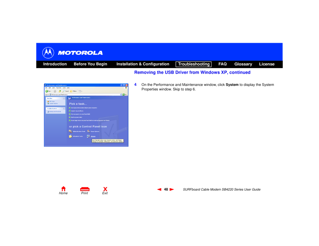 Motorola SB4220 manual Removing the USB Driver from Windows XP 