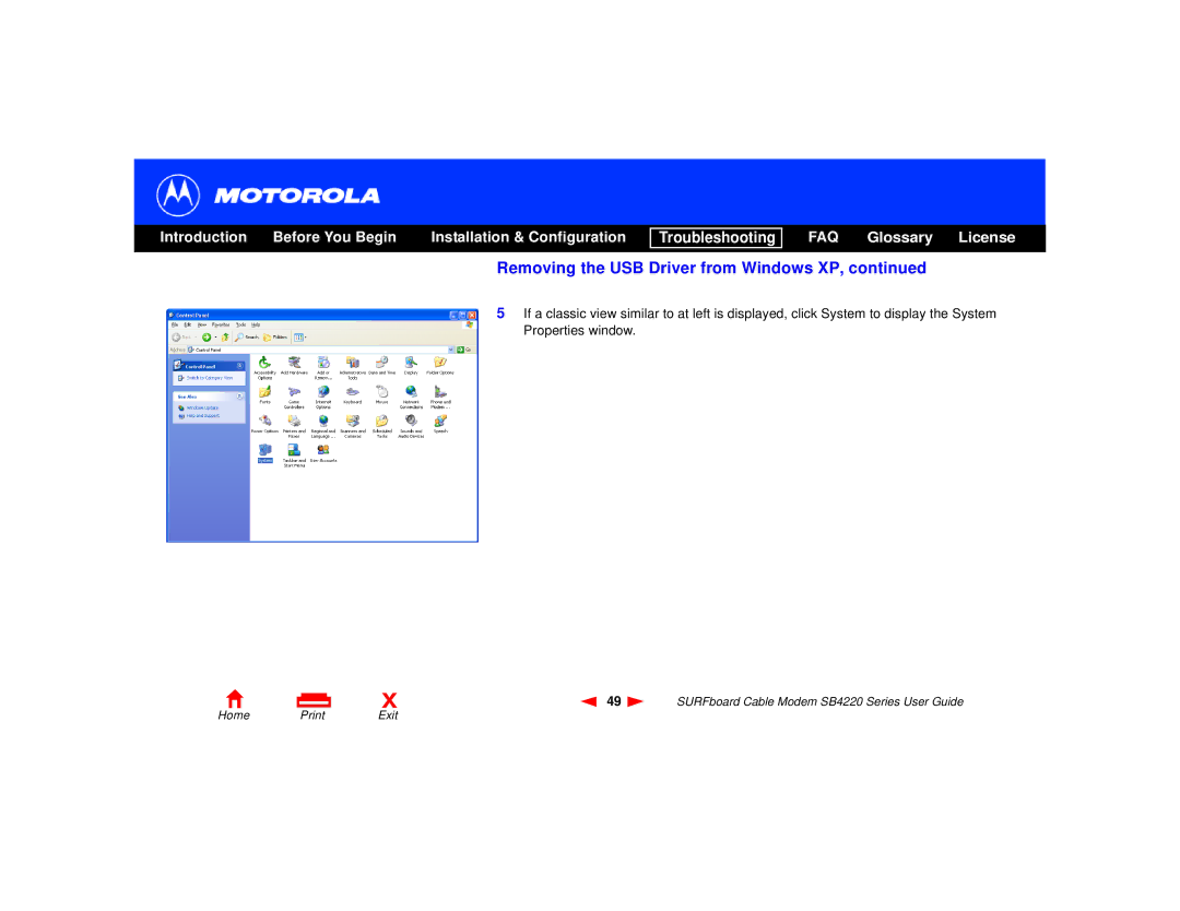 Motorola SB4220 manual FAQ Glossary License 