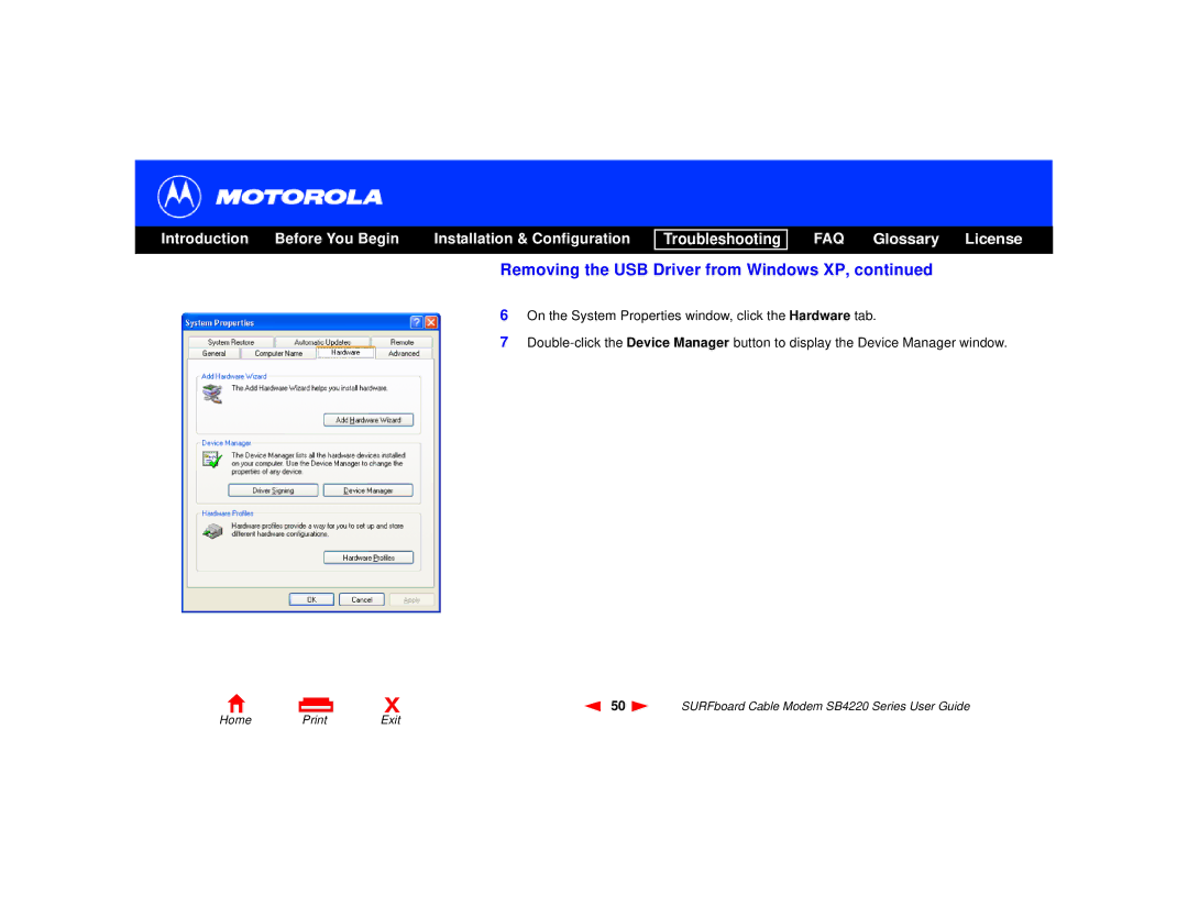 Motorola SB4220 manual FAQ Glossary License 