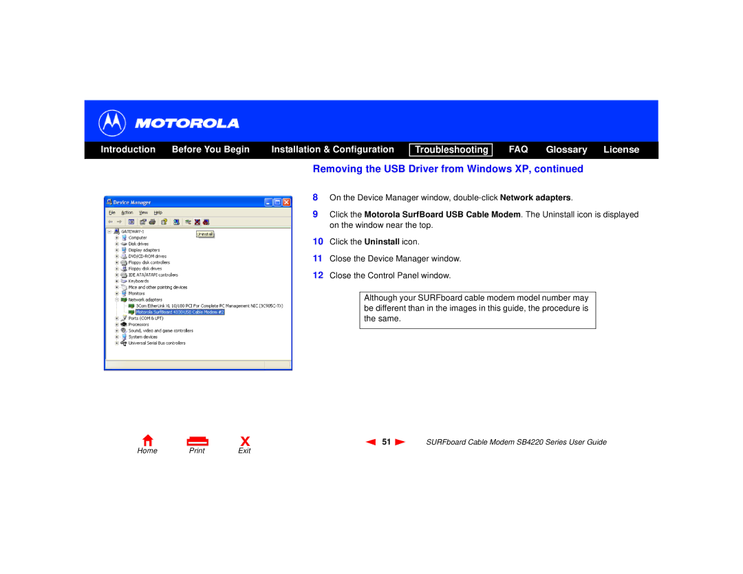 Motorola SB4220 manual FAQ Glossary License 