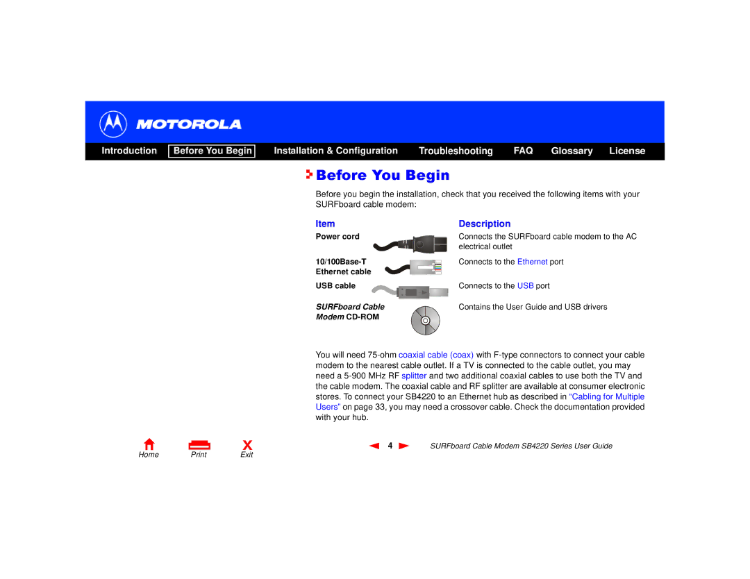 Motorola SB4220 manual Before You Begin, Description 