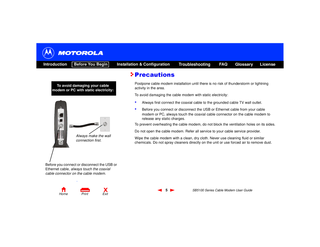 Motorola 505788-006-00, SB5100 Series manual Precautions, Able 