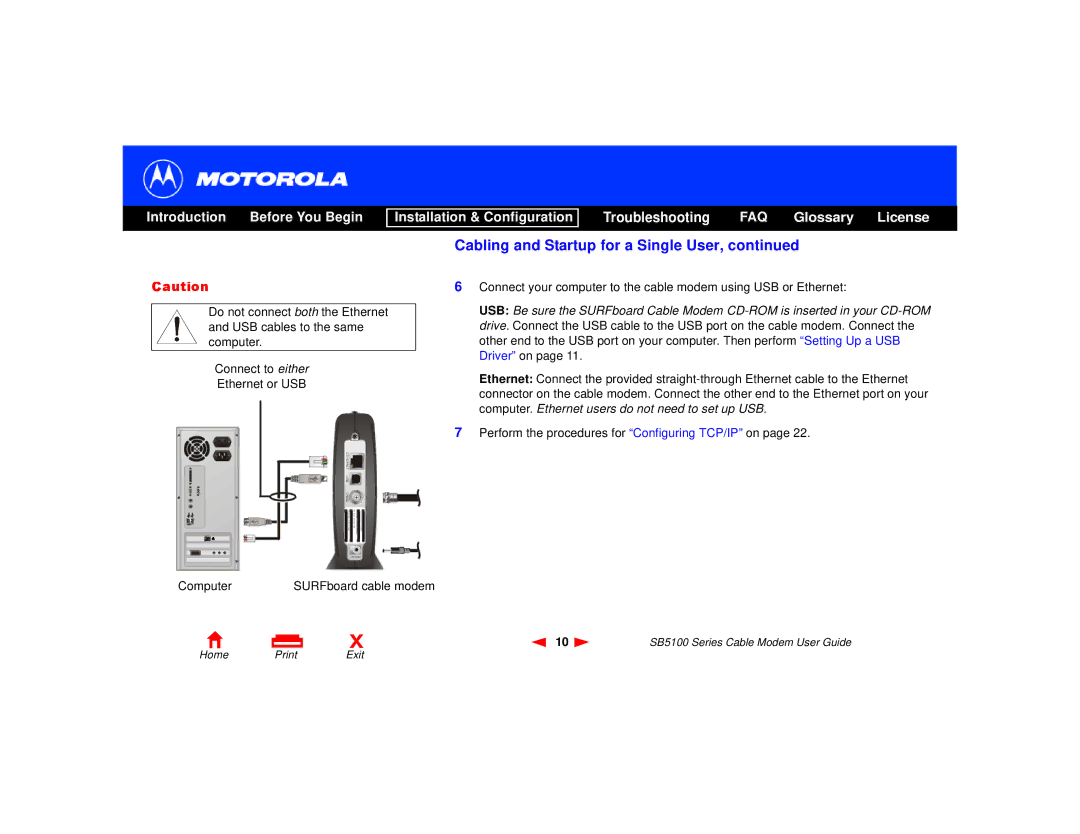 Motorola SB5100 Series, 505788-006-00 manual SURFboard cable modem 