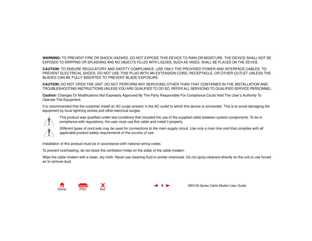 Motorola SB5100 Series, 505788-006-00 manual Home Print Exit 