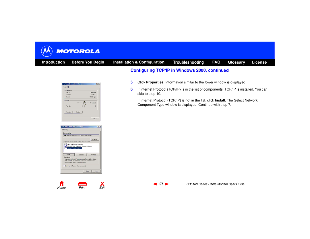 Motorola 505788-006-00, SB5100 Series manual Configuring TCP/IP in Windows 