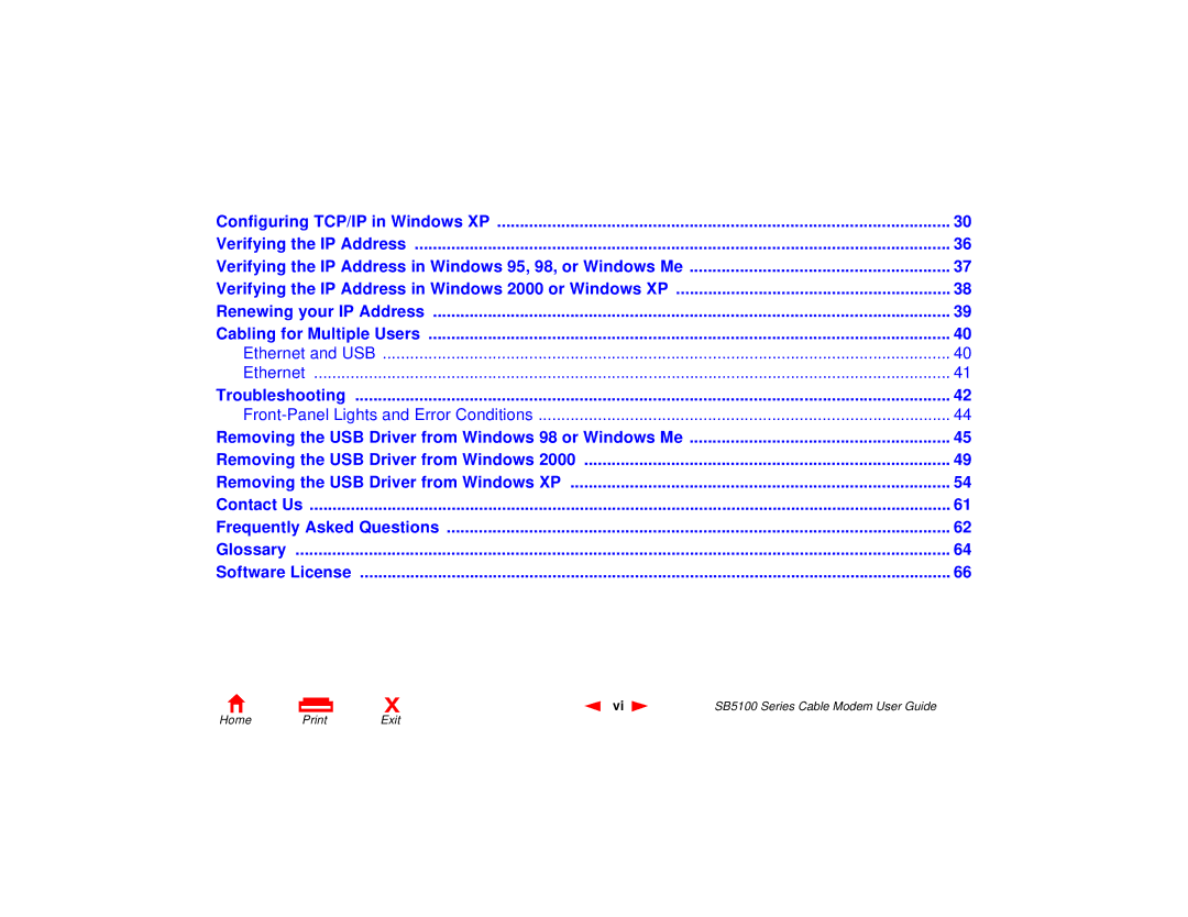 Motorola SB5100 Series, 505788-006-00 manual Home Print Exit 