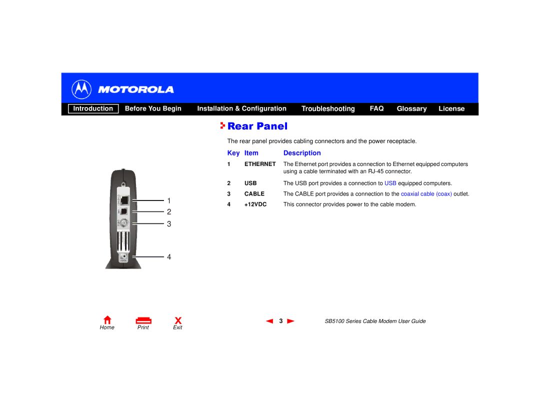 Motorola 505788-006-00, SB5100 Series manual Rear Panel, Introduction Before You Begin 