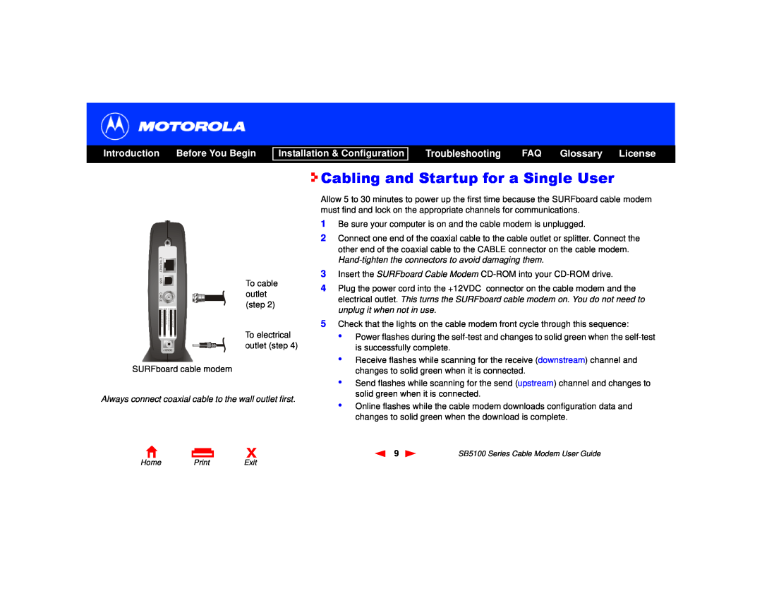 Motorola 505788-006-00 Cabling and Startup for a Single User, Introduction Before You Begin, Installation & Configuration 