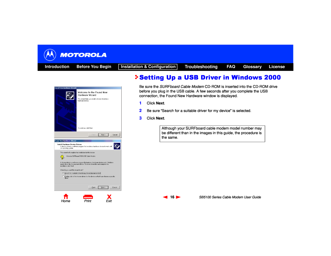 Motorola SB5100 Series Setting Up a USB Driver in Windows, Introduction Before You Begin, Installation & Configuration 