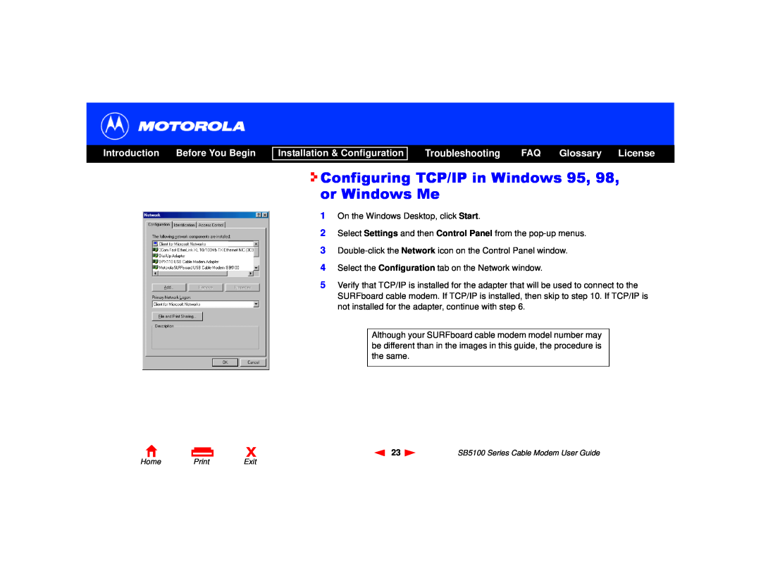Motorola 505788-006-00, SB5100 Series Configuring TCP/IP in Windows 95, 98, or Windows Me, Introduction Before You Begin 