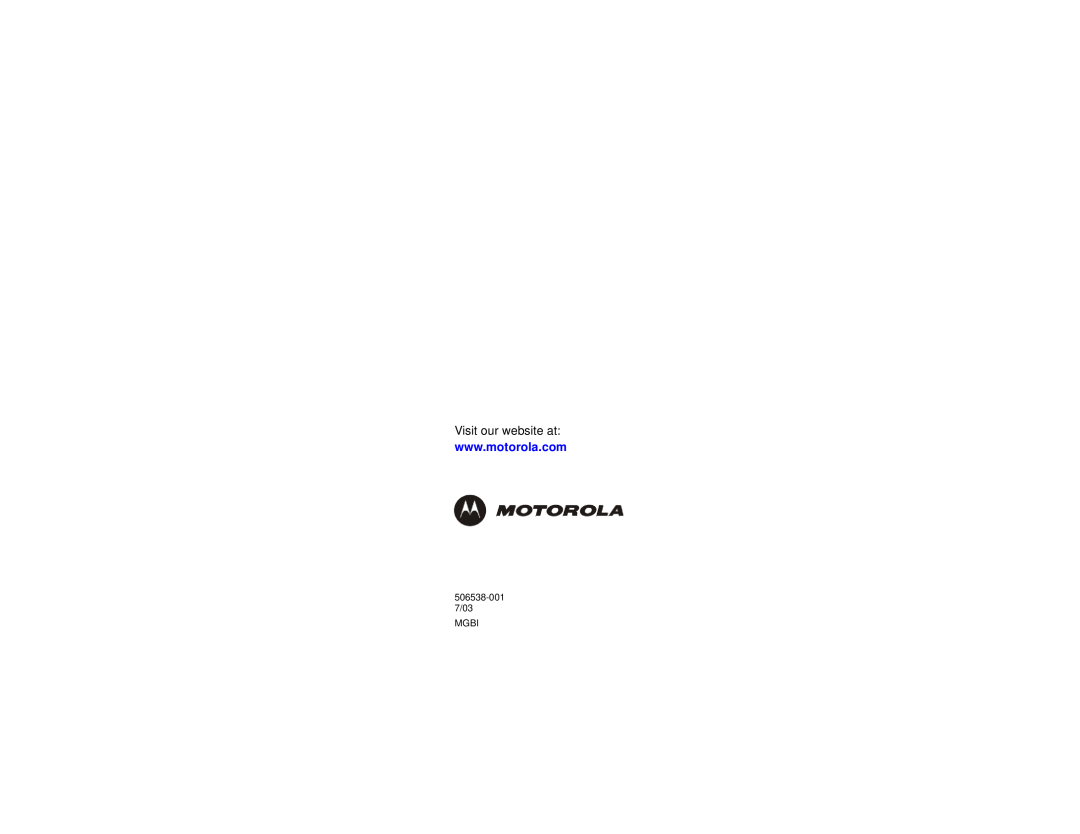 Motorola SB5100 Series, 505788-006-00 manual Visit our website at, 506538-001 7/03 MGBI 
