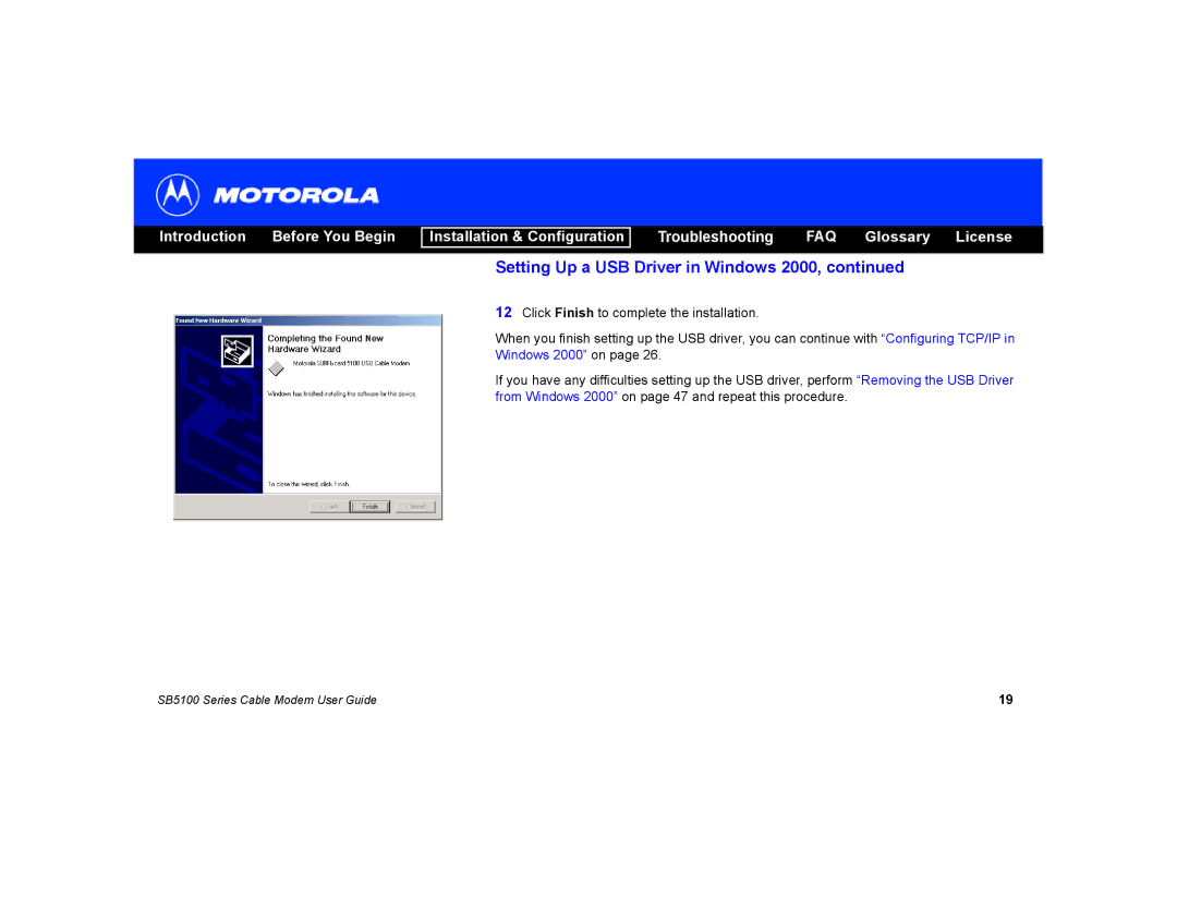 Motorola SB5100 manual Setting Up a USB Driver in Windows 