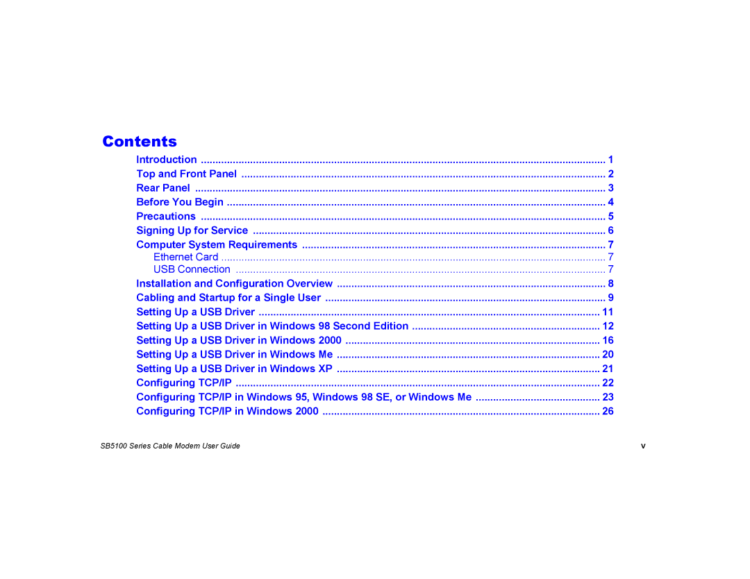 Motorola SB5100 manual Contents 