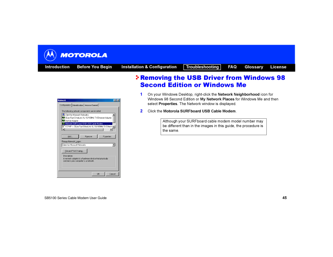 Motorola SB5100 manual Click the Motorola SURFboard USB Cable Modem 