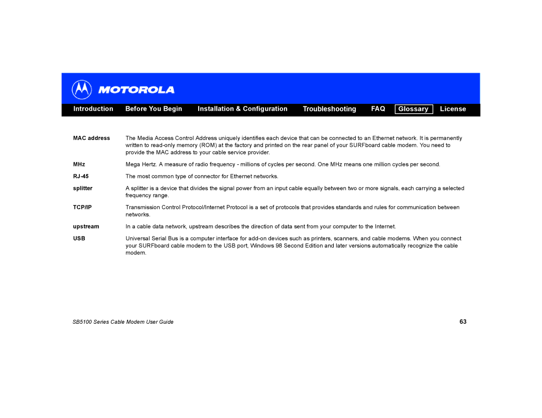 Motorola SB5100 manual Tcp/Ip 