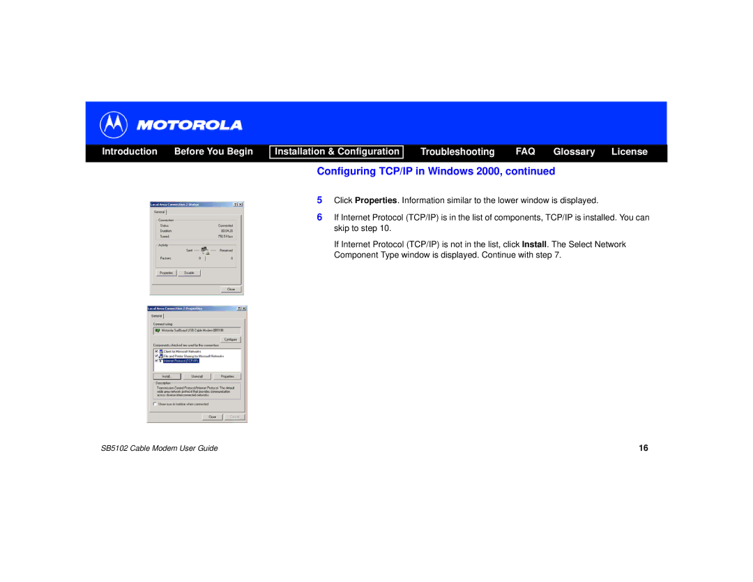 Motorola SB5102 manual Configuring TCP/IP in Windows 