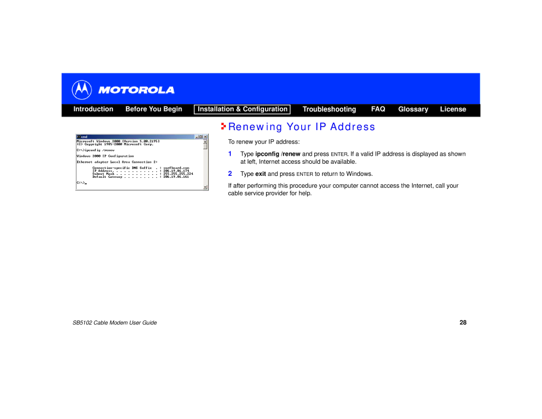 Motorola SB5102 manual Renewing Your IP Address 