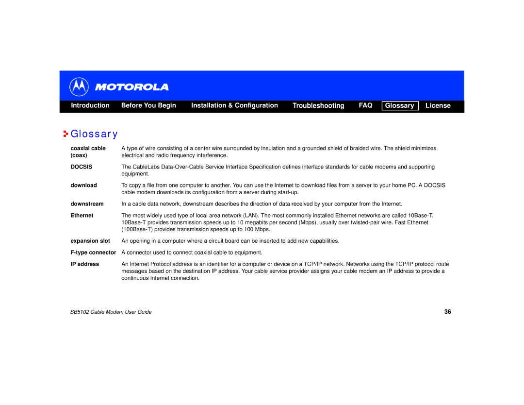 Motorola SB5102 manual Glossary 