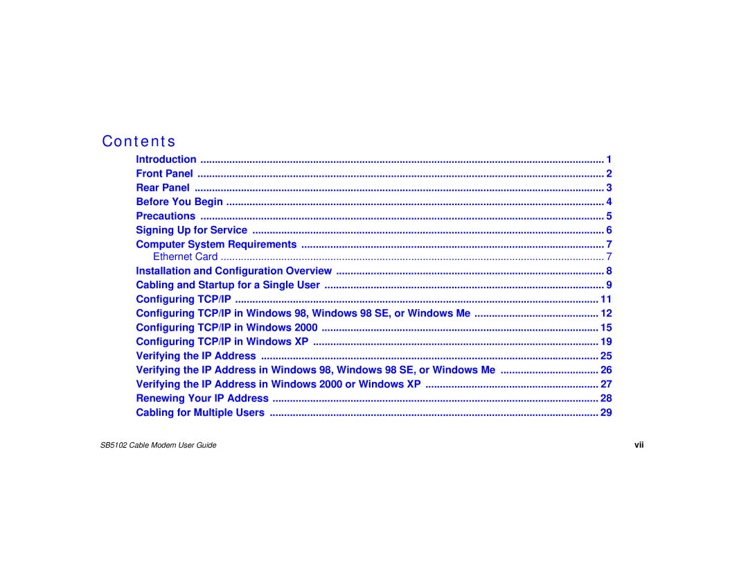 Motorola SB5102 manual Contents 