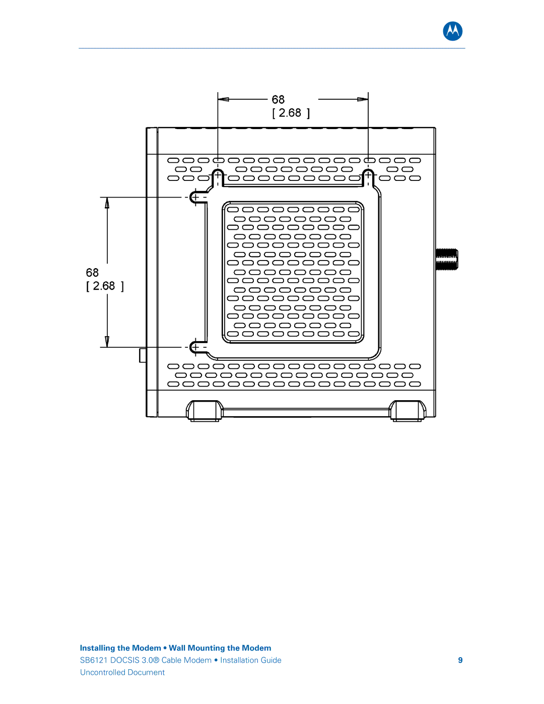 Motorola 575319-019-00, SB6121 manual Installing the Modem Wall Mounting the Modem 