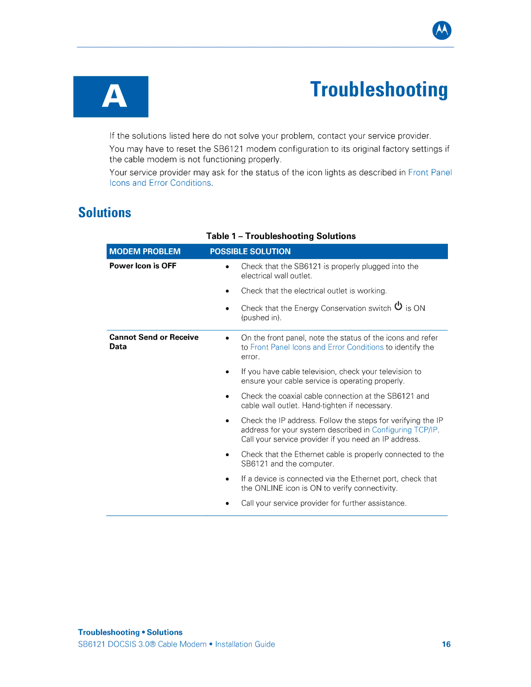 Motorola SB6121 manual 