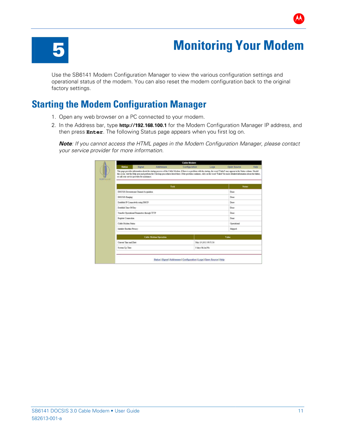 Motorola SB6141 DOCSIS manual Monitoring Your Modem, Starting the Modem Configuration Manager 