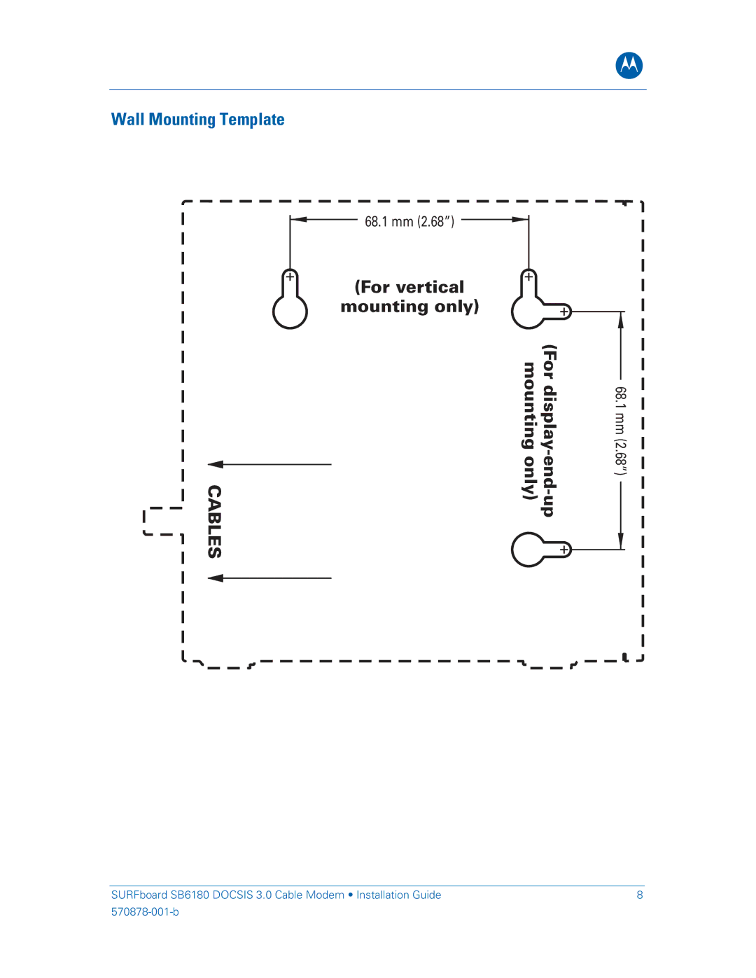 Motorola SB6180 installation manual Wall Mounting Template, Cables 