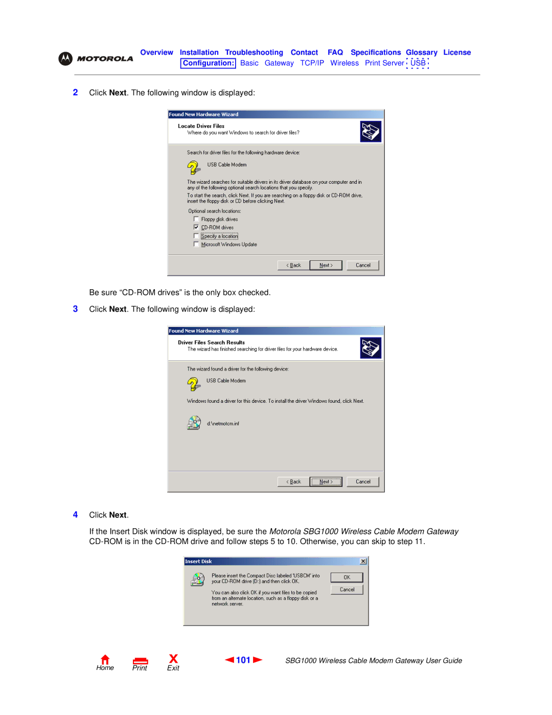 Motorola SBG1000 manual 101 