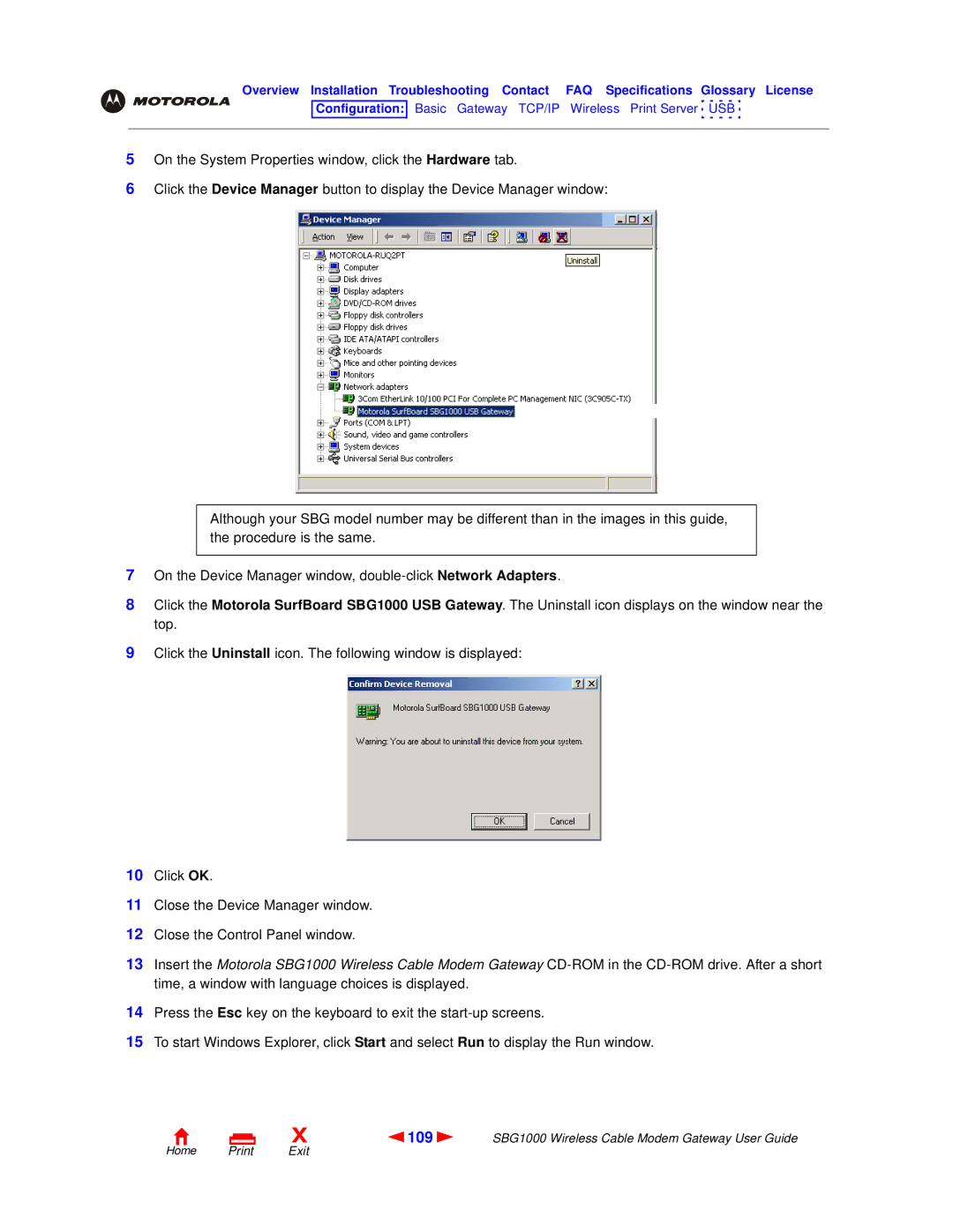 Motorola SBG1000 manual 109 