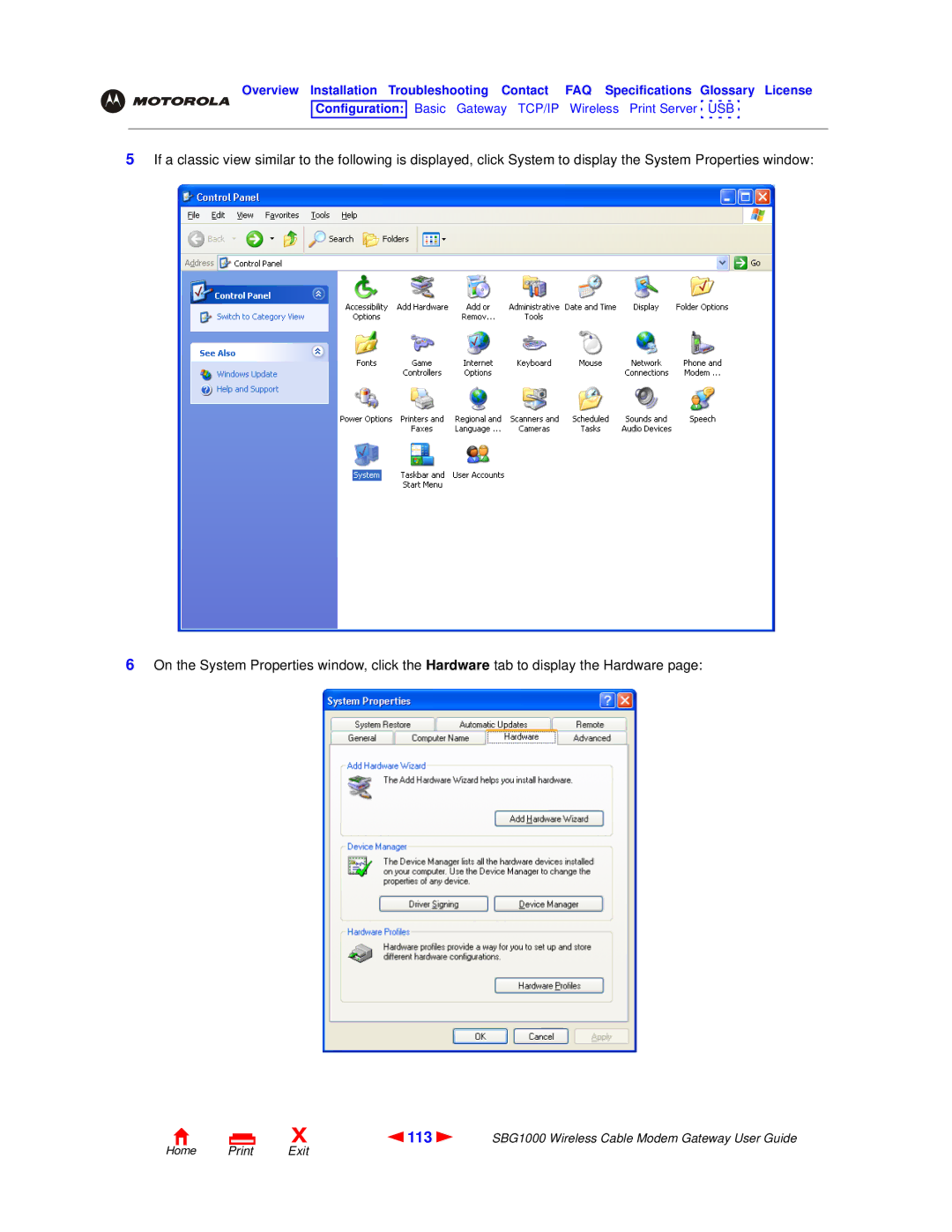 Motorola SBG1000 manual 113 