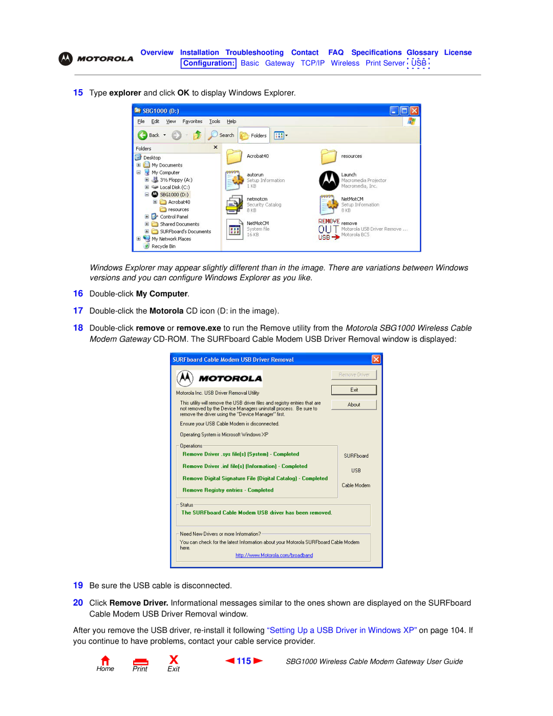 Motorola SBG1000 manual 115 